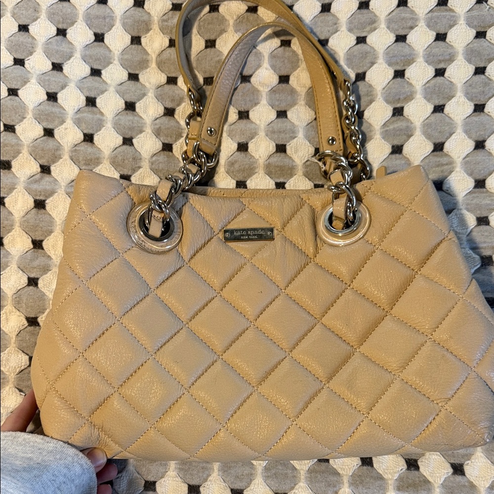 kate spade Quilted Tan Leather Shoulder Bag with Chain Handles